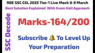 RBE SSC CGL Live Mock 8-9 March Full Solution With Best Approach, Quick Tricks and Strategy 🔥#ssc