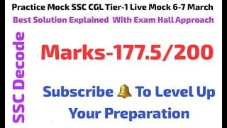 Practice Mock SSC CGL Tier-1 Live Mock 6-7 March | Full Solution With Best Approach and Strategy 🔥