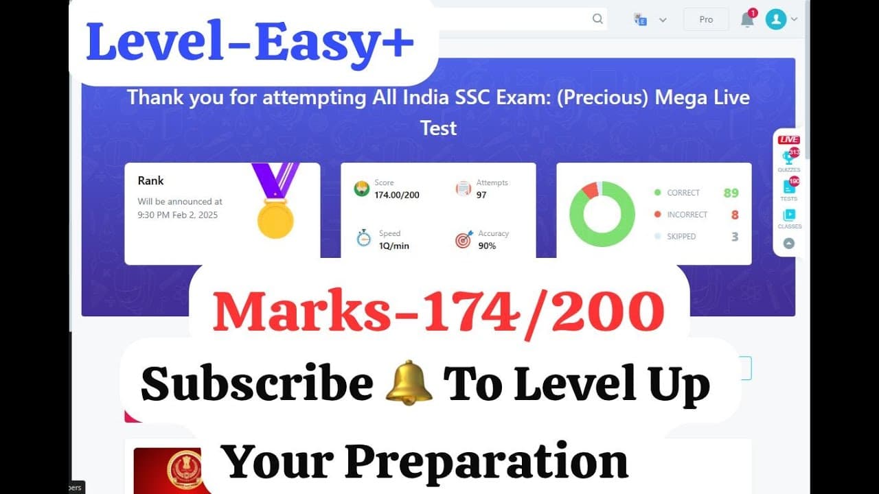 Testbook SSC CGL Mega Live (Precious) Mock 31-02 Feb #ssccgl #mocktest #testbook #mocktest #ssc